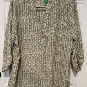 CURE Olive Patterned Women's Blouse 3X